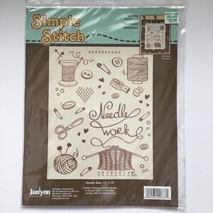 Sewing Theme Simple Stitch NEEDLEWORK Stamped Stitch Kit 11" x 14" Janlynn NEW